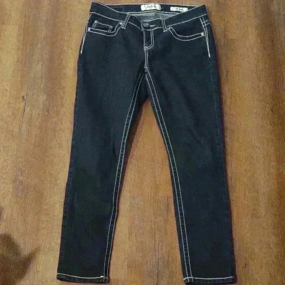 Daytrip Lynx Skinny dark blue white trim denim jeans women's 29
